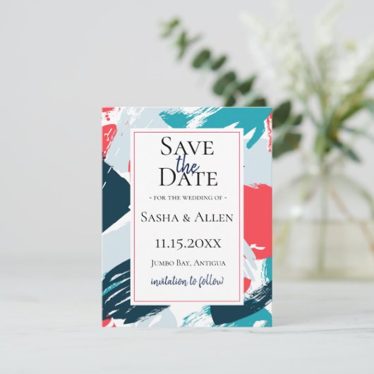 Karibische Hochzeiten in Farbe speichern das Datum Save The Date (Stehend Vorderseite)