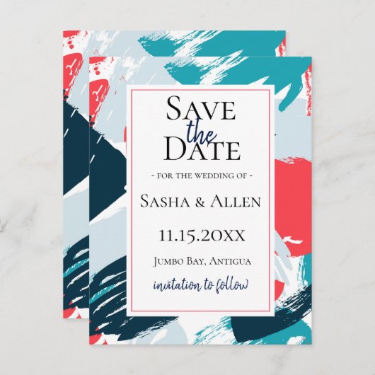 Karibische Hochzeiten in Farbe speichern das Datum Save The Date (Vorne/Hinten)