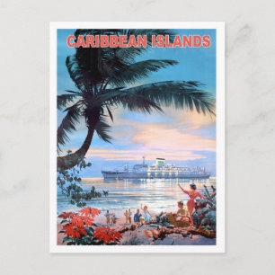 Karibische Inseln, Kreuzfahrtschiff, Vintage-Reise Postkarte