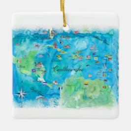 Karibische Kreuzfahrt-Reise-Plakat-Karte Antillen Keramikornament