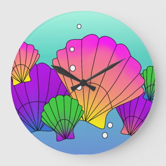 Karibische Muscheln mit Blasen Große Wanduhr (Vorderseite)