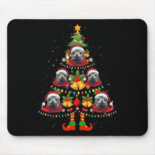 Karibischer Mönch Siegel Hund Weihnachtsmannmütze Mousepad (Vorne)