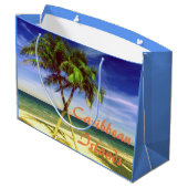 Karibischer Palme-tropischer Insel-Strand Große Geschenktüte (Rückseite Schrägansicht)