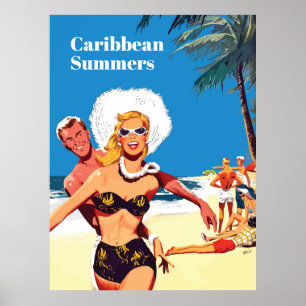 Karibischer Sommer, Lustiges Vintage-Reiseplakat  Poster