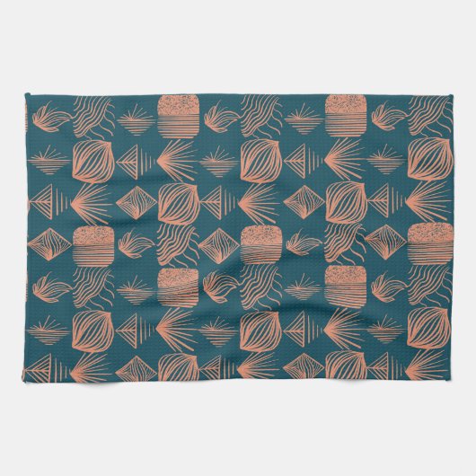 Karibischer Stammbaum: Aquamarin, Coral Throw Geschirrtuch (Horizontal)