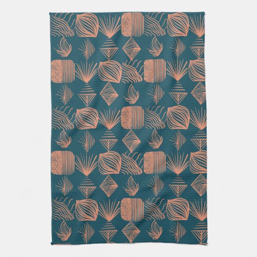 Karibischer Stammbaum: Aquamarin, Coral Throw Geschirrtuch (Vertikal)