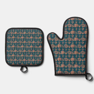 Karibischer Stammbaum: Aquamarin, Coral Throw Ofenhandschuh & Topflappen-Set