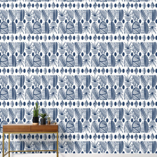 Karibischer Stammbaum: Blau und Weiß Tapete