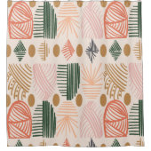 Karibischer Stammbaum: Boho Dark Green, Pink Duschvorhang (Vorderseite)