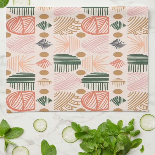 Karibischer Stammbaum: Boho Dark Green, Pink Geschirrtuch (Gefaltet)