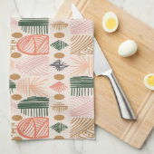 Karibischer Stammbaum: Boho Dark Green, Pink Geschirrtuch (Viertel Falte)