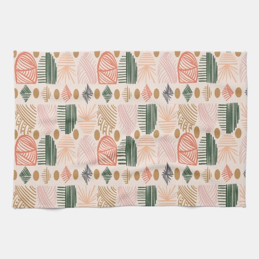 Karibischer Stammbaum: Boho Dark Green, Pink Geschirrtuch (Horizontal)