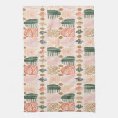 Karibischer Stammbaum: Boho Dark Green, Pink Geschirrtuch (Vertikal)