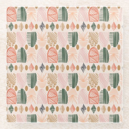 Karibischer Stammbaum: Boho Dark Green, Pink Glasuntersetzer (Vorderseite)