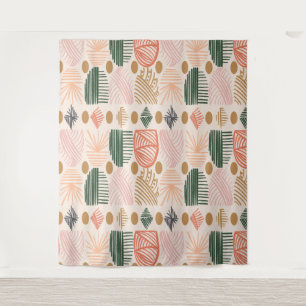 Karibischer Stammbaum: Boho Dark Green, Pink Wandteppich