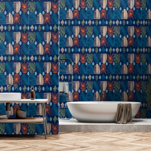 Karibischer Stammbaum: Festliches Blau, Orange Tapete