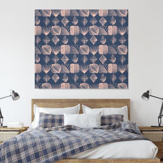 Karibischer Stammbaum: Navy Blue, Pink Leinwanddruck (Insitu (Schlafzimmer))