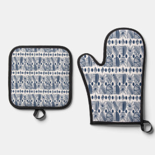 Karibischer Stammbaum: Navy Blue, White Ofenhandschuh & Topflappen-Set