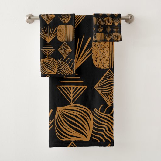 Karibischer Stammbaum: Schwarz, Gold Badhandtuch Set (Insitu)