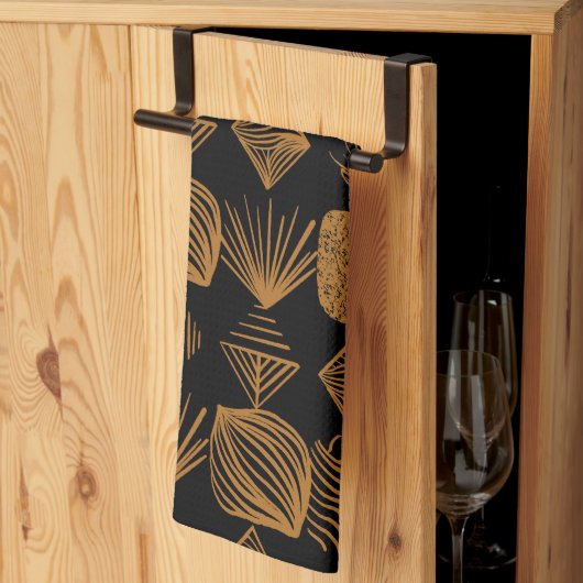 Karibischer Stammbaum: Schwarz, Gold Geschirrtuch (Drittel gefaltet)