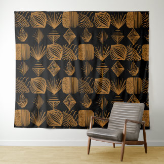 Karibischer Stammbaum: Schwarz, Gold Wandteppich