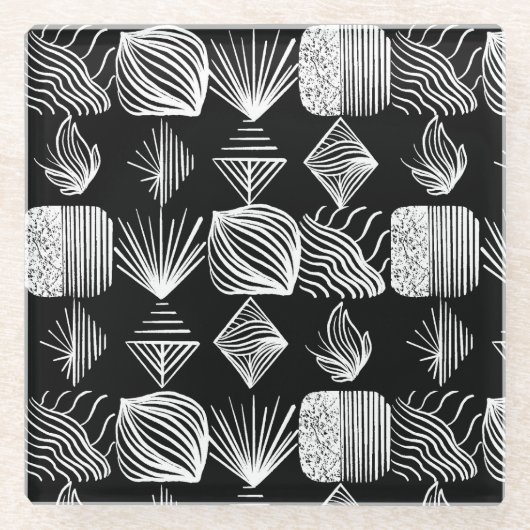 Karibischer Stammbaum - Schwarz & Weiß, Glasuntersetzer (Vorderseite)