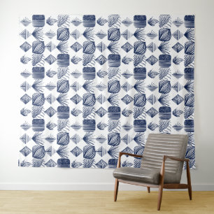 Karibischer Stammbaum: Weiß, Navy Blue Wandteppich