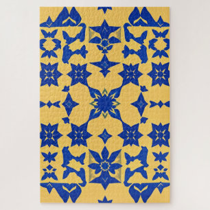 Karibisches Blau-Gold-Fliesenmotiv Muster Azulejo Puzzle