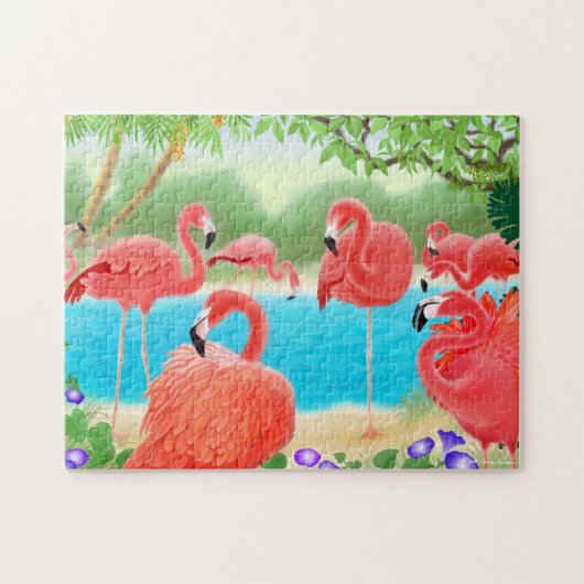 Karibisches Flamingo-Lagune-Puzzlespiel Puzzle (Horizontal)