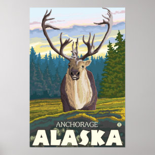 Karibu im wilden - Anchorage, Alaska Poster