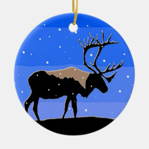 Karibu im Winter - ursprüngliche Tier-Kunst Keramik Ornament