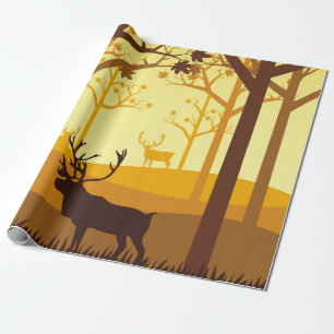 Karibu-Silhouette im Wald am herbstlichen Meer Geschenkpapier