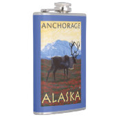 Karibu-Szene - Anchorage, Alaska Flachmann (Rechts)