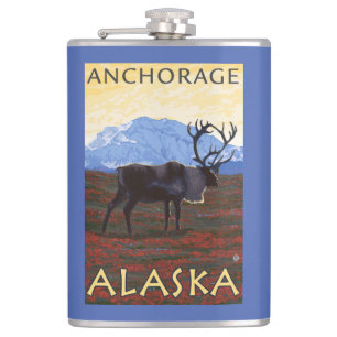 Karibu-Szene - Anchorage, Alaska Flachmann