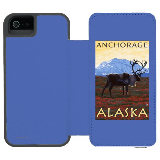 Karibu-Szene - Anchorage, Alaska Incipio iPhone Geldbeutel-Hülle (Folio Geöffnet)