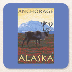 Karibu-Szene - Anchorage, Alaska Rechteckiger Pappuntersetzer