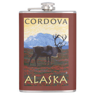 Karibu-Szene - Cordova, Alaska Flachmann