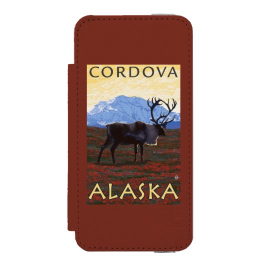 Karibu-Szene - Cordova, Alaska Incipio iPhone Geldbeutel-Hülle (Folio Vorderseite)
