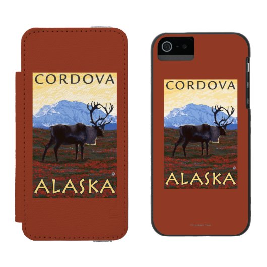 Karibu-Szene - Cordova, Alaska Incipio iPhone Geldbeutel-Hülle (Seite an Seite)