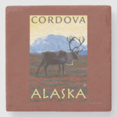 Karibu-Szene - Cordova, Alaska Steinuntersetzer (Vorderseite)