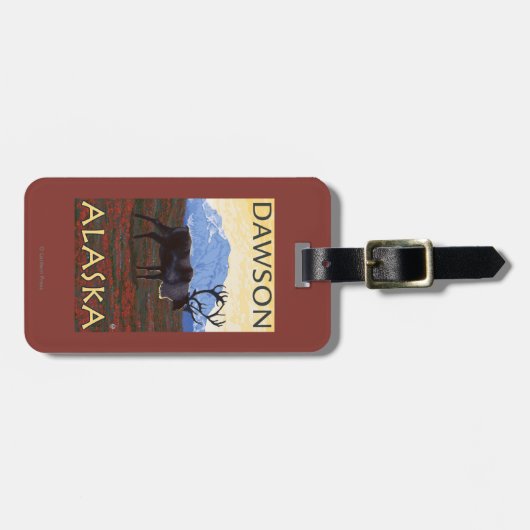 Karibu-Szene - Dawson, Alaska Gepäckanhänger (Vorderseite horizontal)