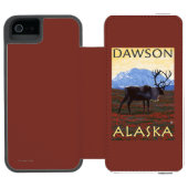 Karibu-Szene - Dawson, Alaska Incipio iPhone Geldbeutel-Hülle (Folio Geöffnet)
