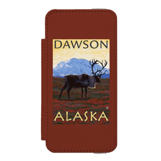 Karibu-Szene - Dawson, Alaska Incipio iPhone Geldbeutel-Hülle (Folio Vorderseite)