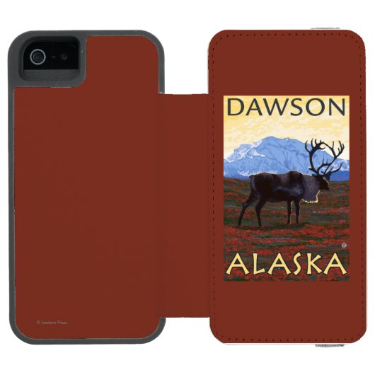 Karibu-Szene - Dawson, Alaska Incipio iPhone Geldbeutel-Hülle (Folio Geöffnet)