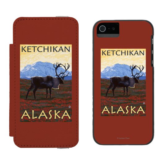 Karibu-Szene - Ketchikan, Alaska Incipio iPhone Geldbeutel-Hülle (Seite an Seite)