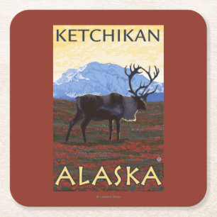 Karibu-Szene - Ketchikan, Alaska Rechteckiger Pappuntersetzer