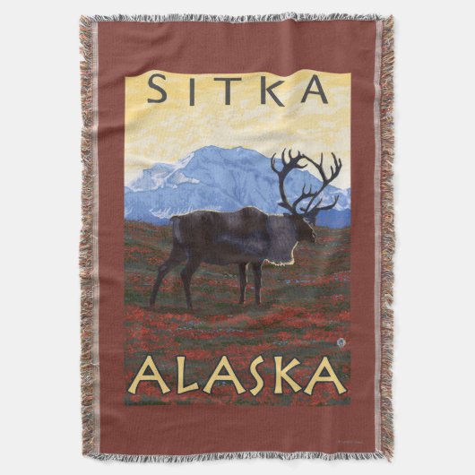 Karibu-Szene - Sitka, Alaska Decke (Vorderseite Vertikal)