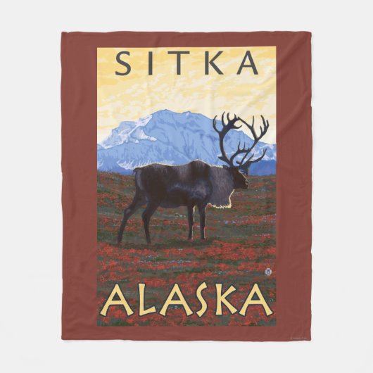 Karibu-Szene - Sitka, Alaska Fleecedecke (Vorderseite)