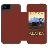 Karibu-Szene - Sitka, Alaska Incipio iPhone Geldbeutel-Hülle (Folio Geöffnet)
