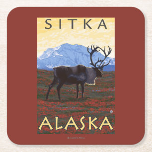 Karibu-Szene - Sitka, Alaska Rechteckiger Pappuntersetzer